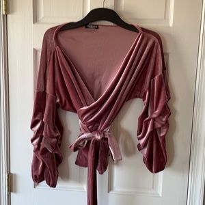 Champagne pink velvet wrap top